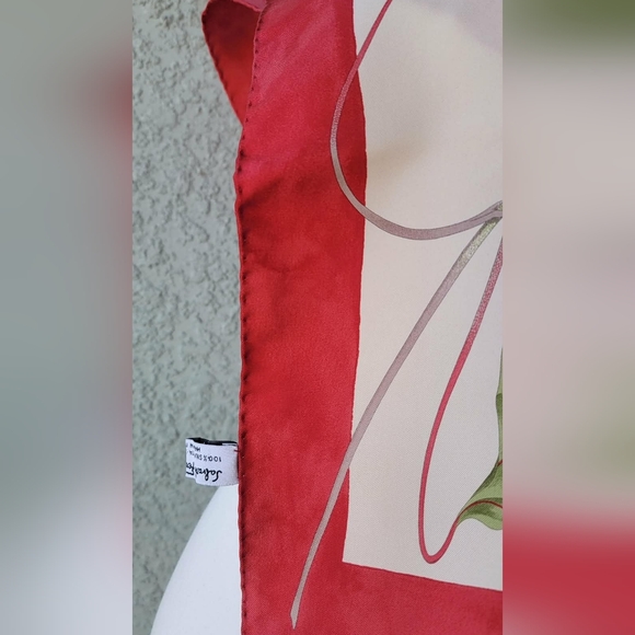 Floral Silk Scarf with Red Border - Picture 5 of 9